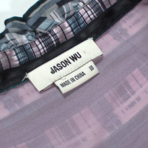 Jason Wu Striped Plaid Print Ruffle Blouse Size 10 - Picture 3 of 6